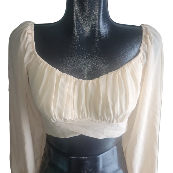 Windsor Chiffon Crop Top With Sheer Long Bishop Sleeves XS - Picture 2 of 8